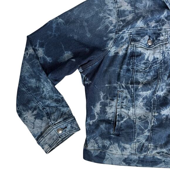 Torrid Tie Dye Womens Blue Denim Jacket Plus Size 3X 22-24 Trucker Casual Hippie - Picture 10 of 13